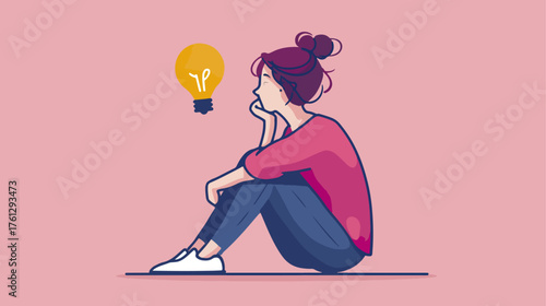 Person contemplating with lightbulb illustration