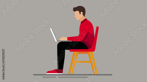 Person using laptop computer sitting on chair illustration