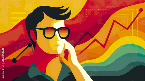 Person with glasses and a rising chart business concept illustration
