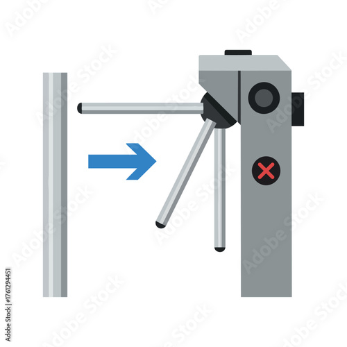 Illustration of a turnstile with an arrow indicating direction.