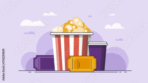 Popcorn and cinema tickets illustration