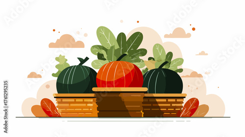 Pumpkins and autumn foliage illustration