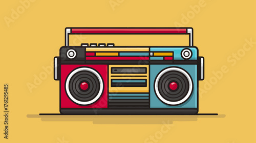 Retro boombox illustration on yellow background vector design
