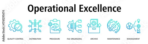 Operational Excellence banner web icon vector illustration concept with icon of quality control, distribution, procedure, file organizing, archive, maintenance, management

