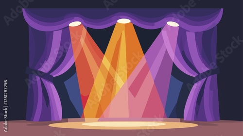 Stage with spotlights and purple curtains vector illustration