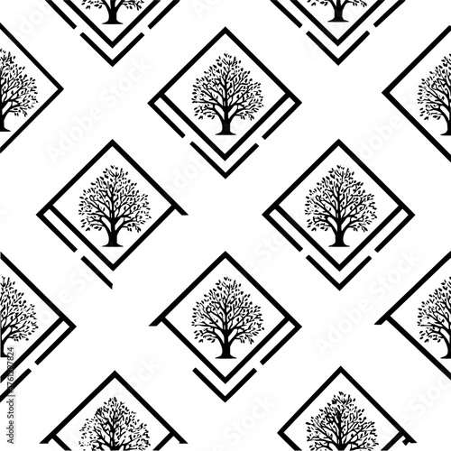 Seamless tree pattern design black and white nature background forest botanical wallpaper decorative textile art 100