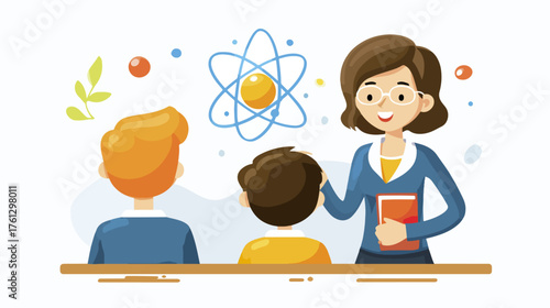 Teacher explaining science to students illustration
