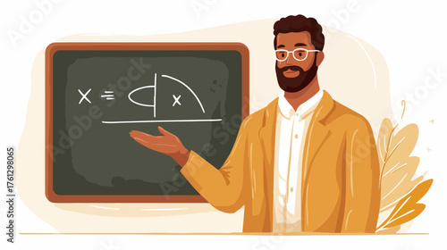 Teacher presenting equation on chalkboard educational illustration