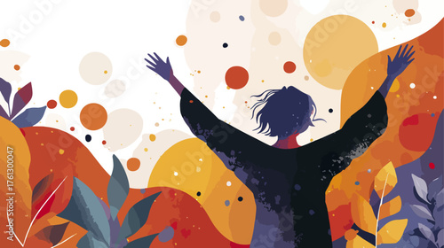 Woman raising arms to the sky abstract illustration