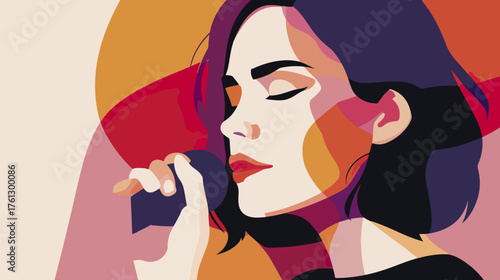 Woman singing pop art style portrait vector illustration