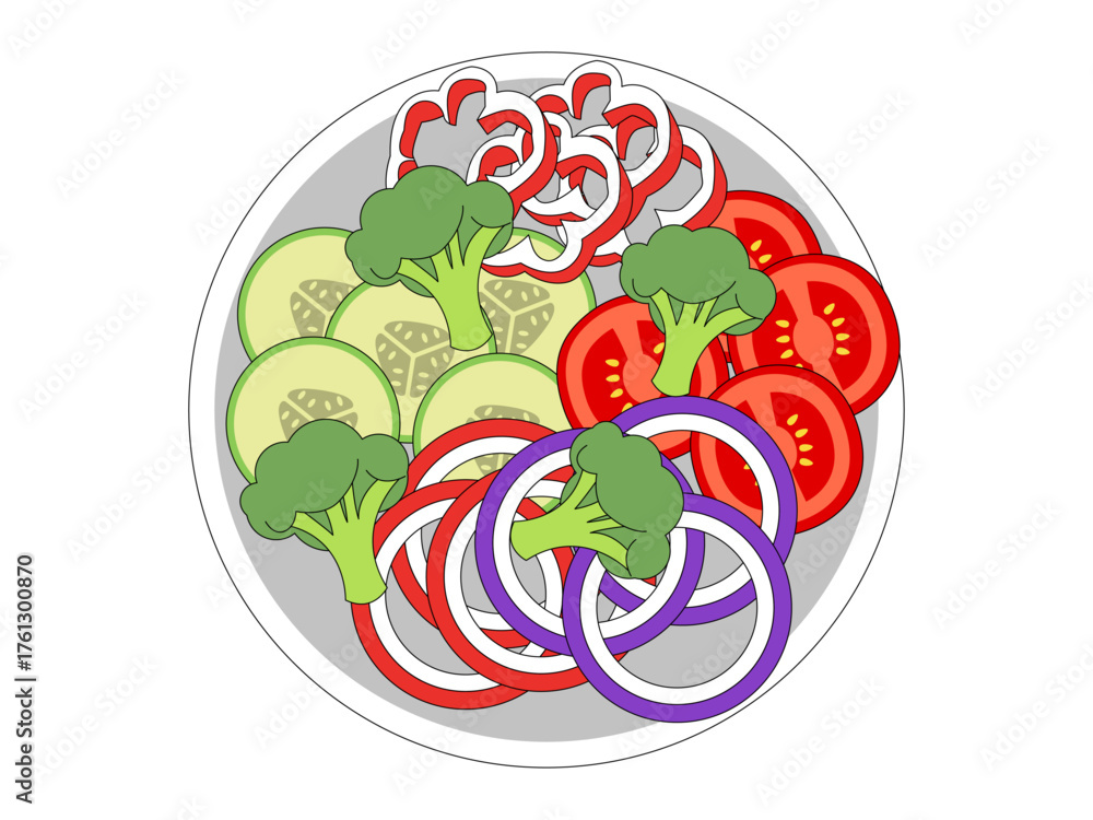Naklejka premium Food vegetable vegetables salad veggie fruit. Vegetarian illustration. Flat vector illustration.