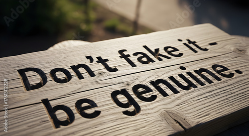 Wooden Sign with Motivational Quote Dont Fake It Be Genuine.