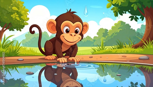 Cute monkey by a pond