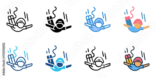 Bungee jumping icon set multiple style collection 
