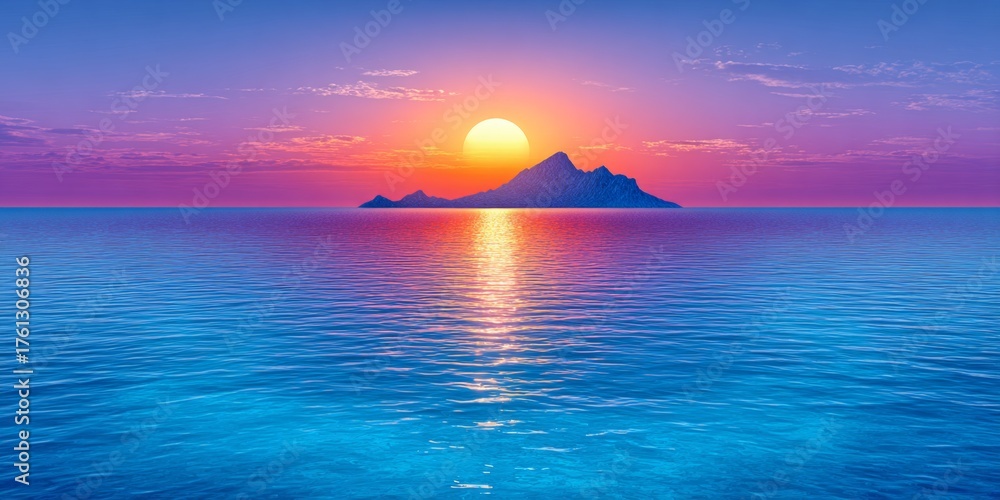 custom made wallpaper toronto digitala realistic photo of a distant island under a vivid sunset sky at sea