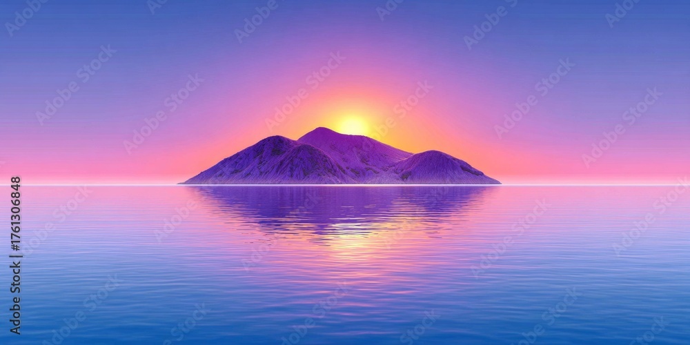 custom made wallpaper toronto digitala realistic photo of a distant island under a vivid sunset sky at sea