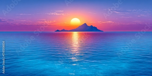 Wallpaper Mural a realistic photo of a distant island under a vivid sunset sky at sea Torontodigital.ca