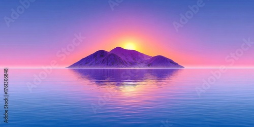 Wallpaper Mural a realistic photo of a distant island under a vivid sunset sky at sea Torontodigital.ca