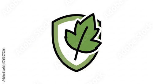 Green shield with leaf symbolizes ecofriendly protection, natural defense, and environmental safety, representing organic and sustainable practices