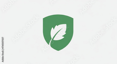 Green shield with leaf symbol of environmental protection, ecology, nature, and organic products eco concept