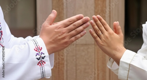 Close-up of Hands During Traditional Islamic Greeting (Salaman)
