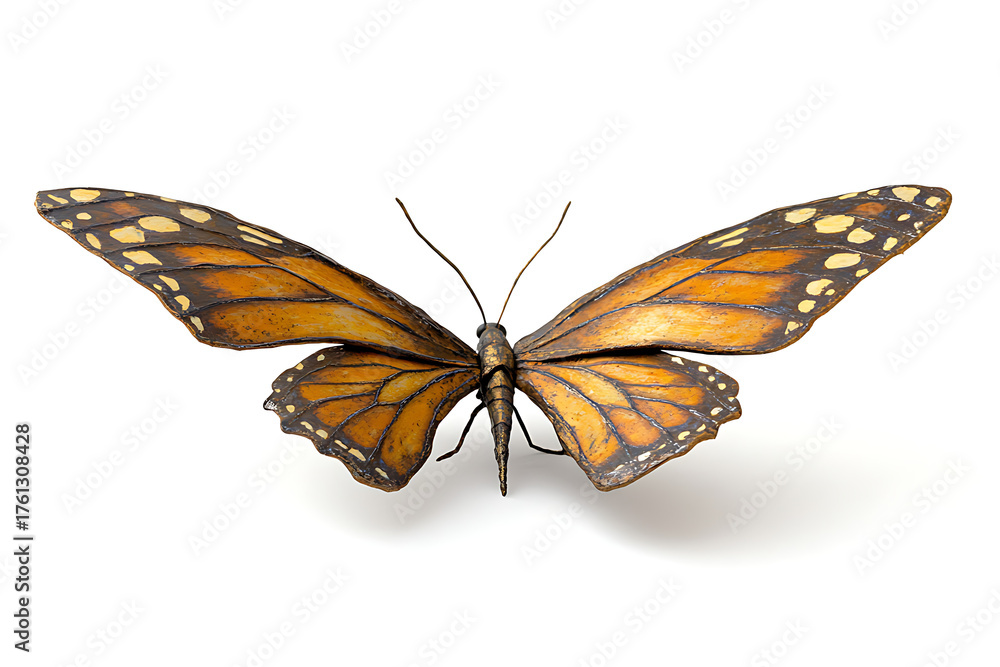 Obraz premium Elegant monarch butterfly with bronze details, a symbol of transformation and beauty for nature lovers and artistic designs needing a touch of grace