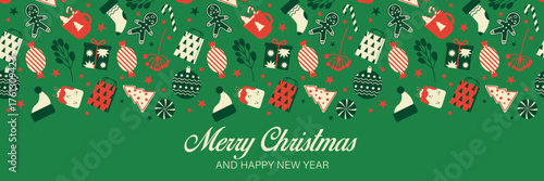 Beautiful Christmas pattern with ornaments. Christmas wrapping paper concept. Christmas background. Vector