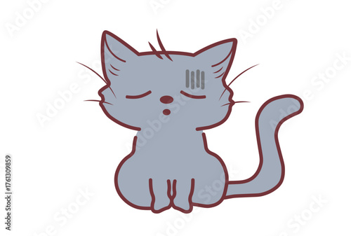 落ち込んでいる灰色の猫の可愛いイラスト