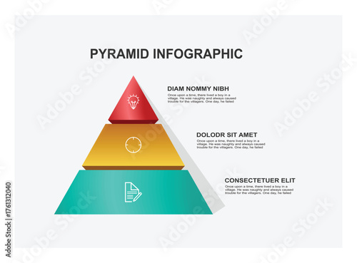 Pyramid Infographic concept. Three Tier Diagram For Data, Process, And Strategy Presentation.