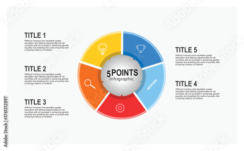 5 Points Infographic. Circular Concept Diagram With Colorful Segments and Center.