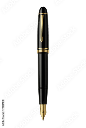 High quality black fountain pen with gold accents High quality Realistic image.