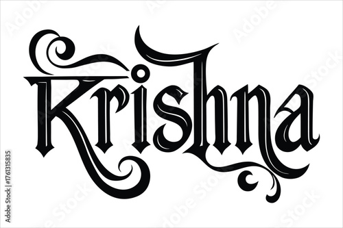 Divine Golden Typography of Krishna with Elegant Swirls and Sacred Glow