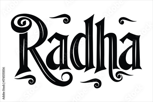 Radiant Golden Typography of Radha with Graceful Swirls and Divine Glow