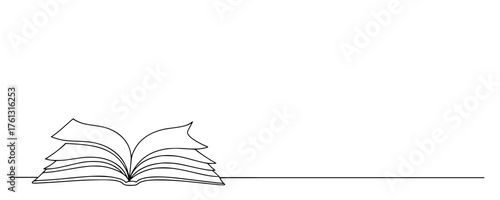 A Minimalist Book Design, A clean black-and-white line drawing of an open book with fanned pages, symbolizing knowledge, creativity, and simplicity