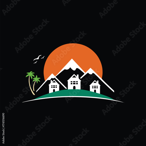 Real estate house landscape vector art illustration