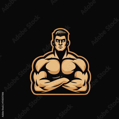 Body builder strong man vector art illustration