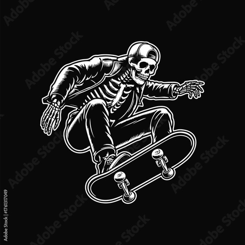 Skull skateboard vector art illustration