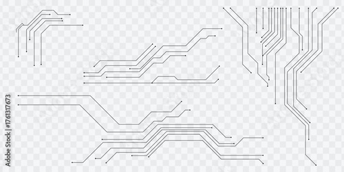 Circuit line set technology elements for PCB and futuristic digital connections.