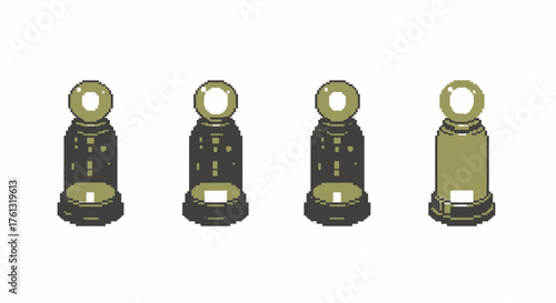 Pixel Space Station Set Retro Game Style Icons for Digital Worlds