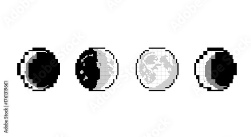 Pixelated Lunar Phases A Simple Vector Illustration of the Moon's Cycle in a Minimalist Style