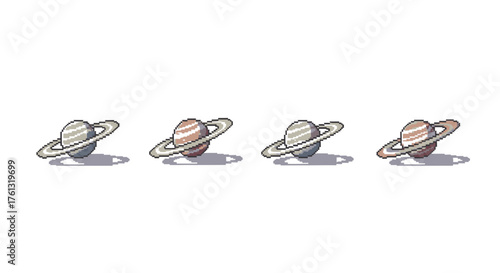 Pixelated Saturn Planet Icons Retro Space Graphics