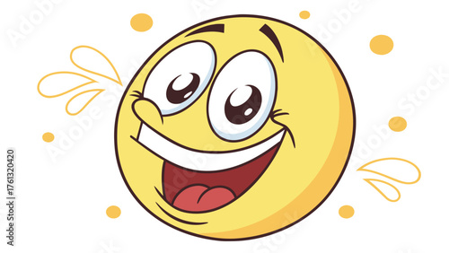 Cartoonish yellow smiley face with a wide open mouth and splashes of color around it expressing joy