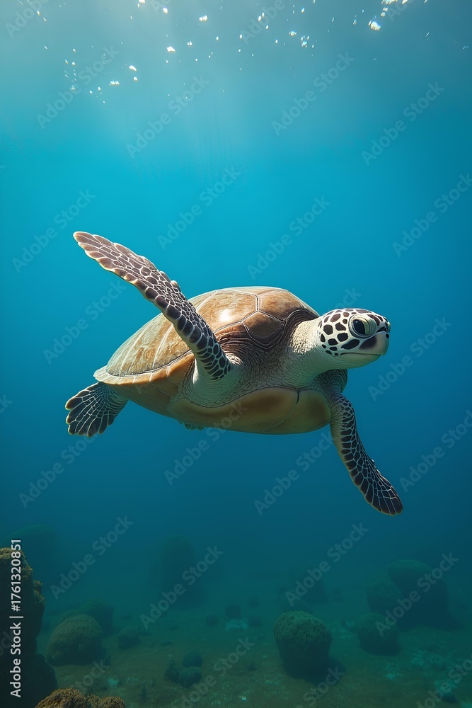 Obraz premium Chelonia mydas -Green sea turtle from the island of Cyprus ocean, water, diving, sea, turtle, reef, underwater