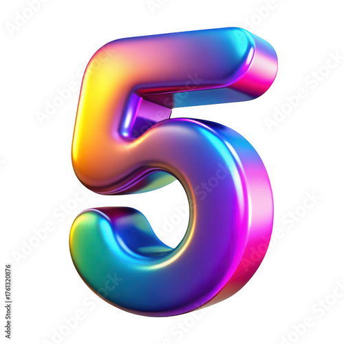 Wallpaper Mural 3d number 5 with iridescent chrome finish isolated on transparent background Torontodigital.ca