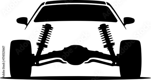 Car rear axle with wheels and suspension components silhouette vector