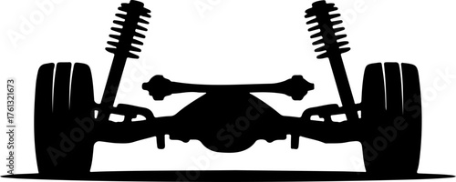 Car rear axle with wheels and suspension components silhouette vector