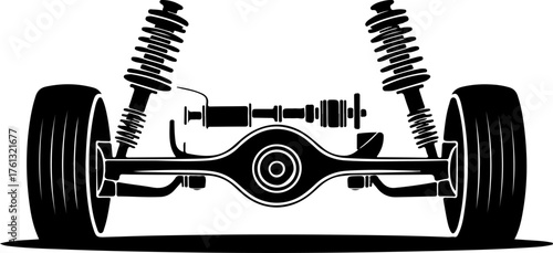 Car rear axle with wheels and suspension components silhouette vector