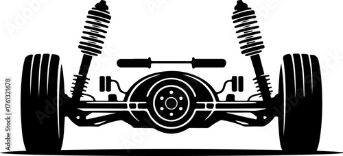 Car rear axle with wheels and suspension components silhouette vector