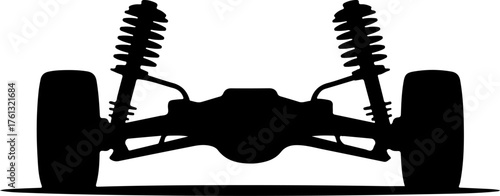 Car rear axle with wheels and suspension components silhouette vector