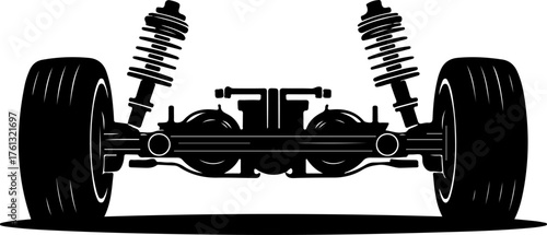 Car rear axle with wheels and suspension components silhouette vector